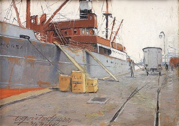 Frachter S/s Horsa Beim Loschen Im Hafen Von Kopenhagen Oil Painting by Victor Qvistorff