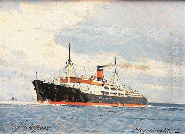 M/s Aalborghus Auf Majestatischer Fahrt Oil Painting by Victor Qvistorff