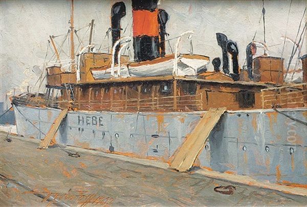 Dampfer Heve Am Kai Oil Painting by Victor Qvistorff