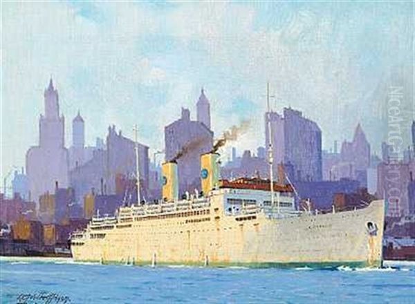 Den Svenske Amerika Linies "gripsholm" I New York Oil Painting by Victor Qvistorff