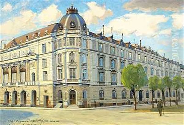Hotel Dagmar Pa Hjornet Af H. C. Andersens Boulevard Og Jernbanegade I Kobenhavn Oil Painting by Victor Qvistorff