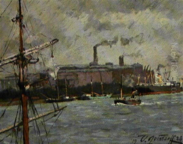 Parti Fra Kobenhavns Havn Oil Painting by Victor Qvistorff