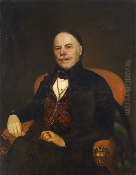 Bildnis Eines Herren Im Roten Lehnstuhl Oil Painting by Georg Raab