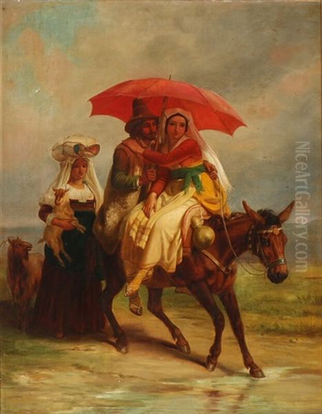 A Roman Peasant Family Returning Home Oil Painting by Peter Johann Raadsig