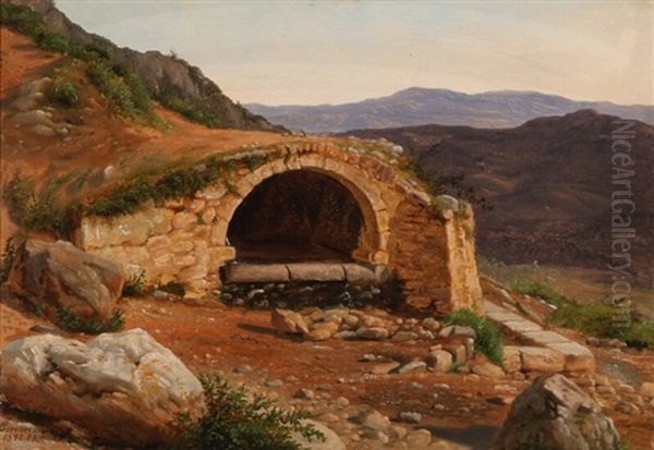 A Cave In An Italian Mountain Landscape Oil Painting by Peter Johann Raadsig