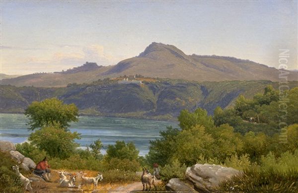 Ansicht Des Monte Cavo Mit Dem Kloster Santa Maria Di Palazzolo Am Albaner See Oil Painting by Peter Johann Raadsig