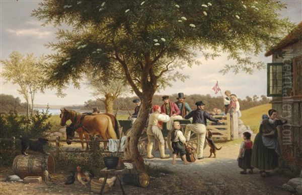 Departure From Home Oil Painting by Peter Johann Raadsig