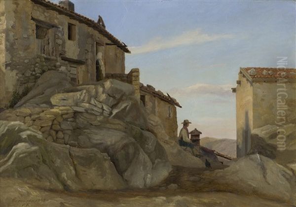 Bauernpaar Vor Ihrem Haus In Cervara Oil Painting by Peter Johann Raadsig