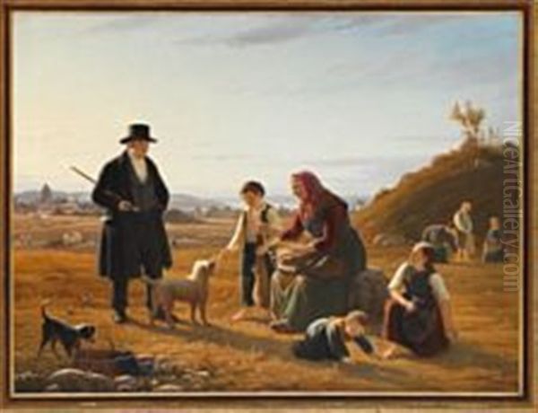 Collecting Spiked Grass Oil Painting by Peter Johann Raadsig