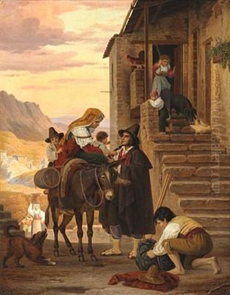 En Romersk Bondefamilie, Som Kommer Hjem Oil Painting by Peter Johann Raadsig