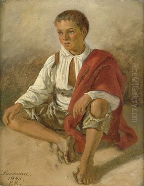 Sitzender Hirtenknabe Aus Cervaro Oil Painting by Peter Johann Raadsig