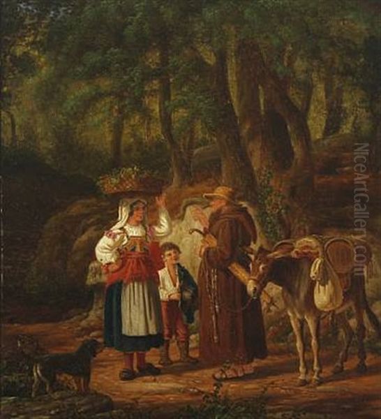 Italian Woman On A Forest Road Oil Painting by Peter Johann Raadsig