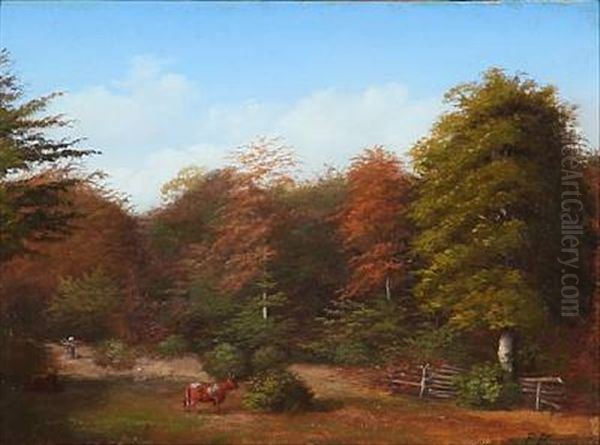 An Autumn Forest Oil Painting by Peter Johann Raadsig