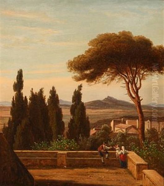 An Italian Family Enjoys The View Oil Painting by Peter Johann Raadsig