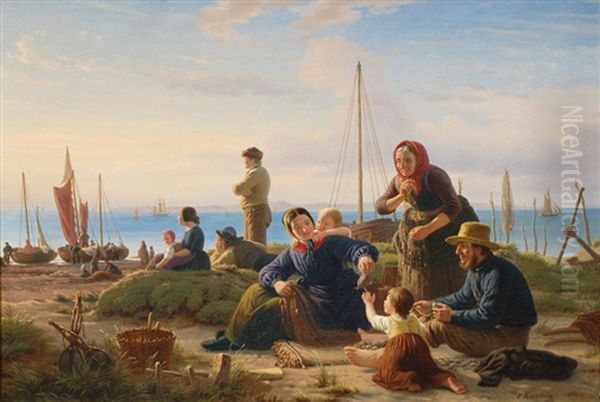 Evening On The Shore Oil Painting by Peter Johann Raadsig