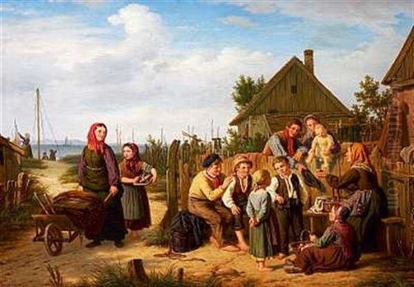 Havnen Ved Molla-leie Ved Kullen Oil Painting by Peter Johann Raadsig