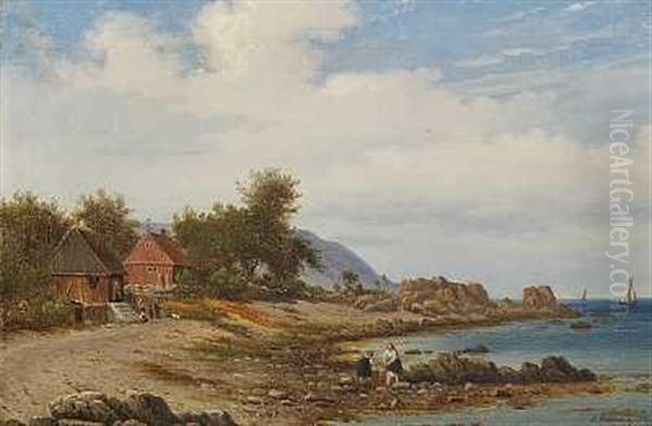 Kystparti, Antagelig Fra Arildsleje Oil Painting by Peter Johann Raadsig