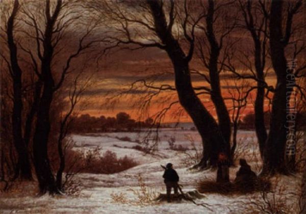 Vinterdag I Skovens Udkant Oil Painting by Peter Johann Raadsig