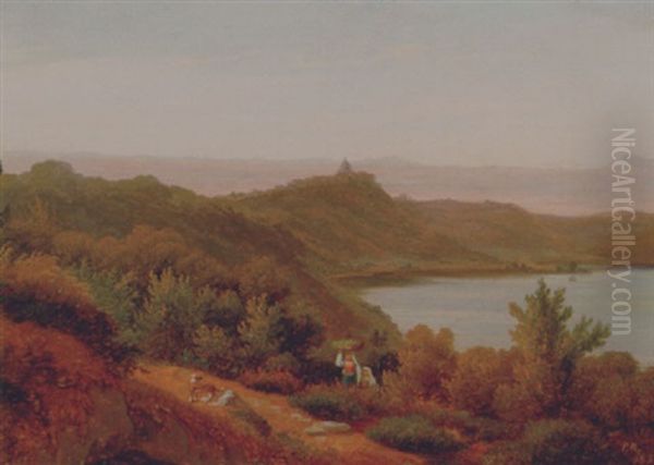 Udsigt Mod Pavens Sommerresidens, Castel Gandolfo Oil Painting by Peter Johann Raadsig