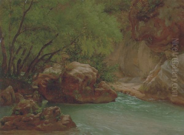 Vandlob I En Bjergrig Egn Oil Painting by Peter Johann Raadsig