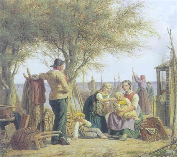 En Fiskerfamilie Oil Painting by Peter Johann Raadsig