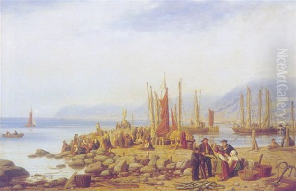 Havnen Ved Molle-leje Ved Kullen Oil Painting by Peter Johann Raadsig