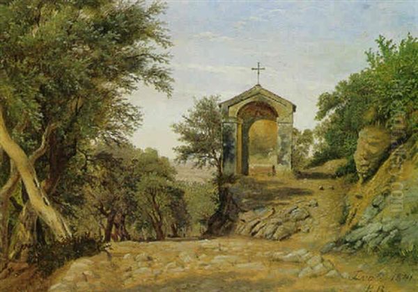 Kapel I En Olivenlund I Tivoli Udenfor Rom Oil Painting by Peter Johann Raadsig