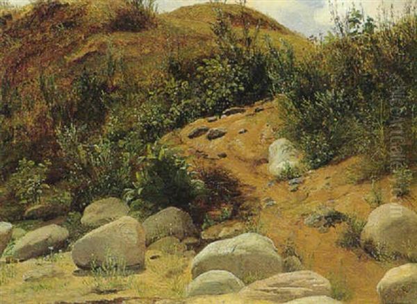 Bakket Landskab Med Bevoksning Og Sten Oil Painting by Peter Johann Raadsig