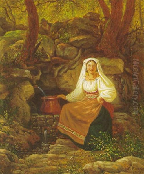 Italienerinde Ved Skovkilde Oil Painting by Peter Johann Raadsig