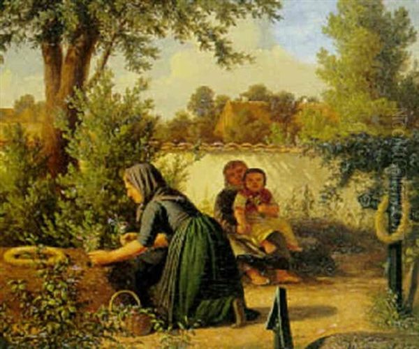 Besoget Pa Kirkegarden Oil Painting by Peter Johann Raadsig
