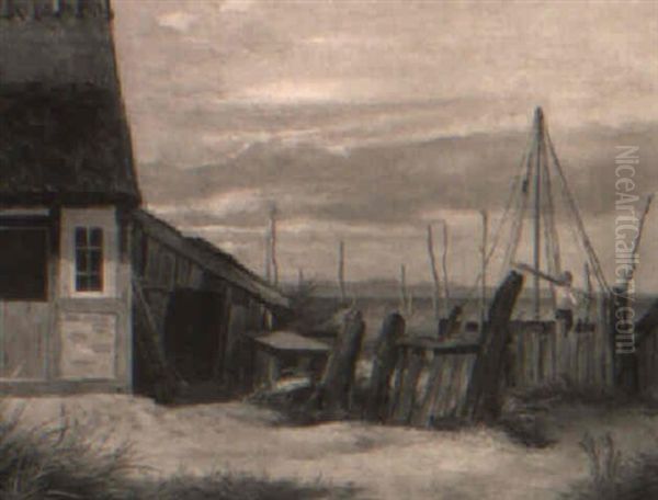 Fisker Ved Et Fiskerhus Oil Painting by Peter Johann Raadsig