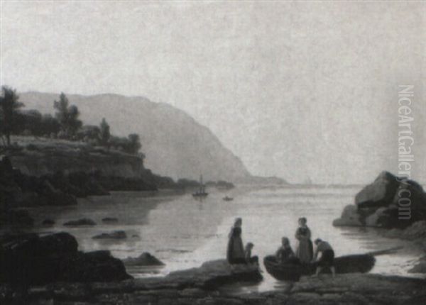 Kystparti Med Born Ved En B+d Oil Painting by Peter Johann Raadsig