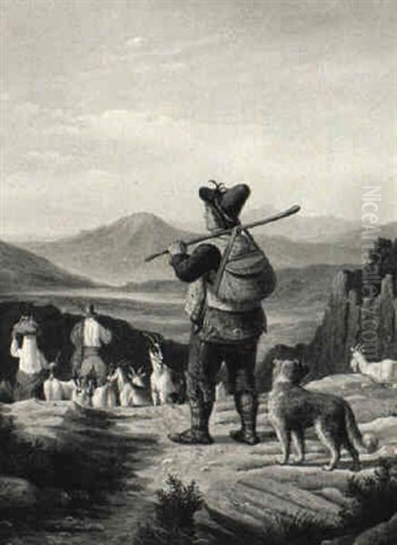 Italiensk Hydedreng Pa En Bjergvej Oil Painting by Peter Johann Raadsig