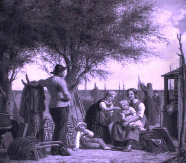 En Fiskerfamilie Pa Stranden Oil Painting by Peter Johann Raadsig