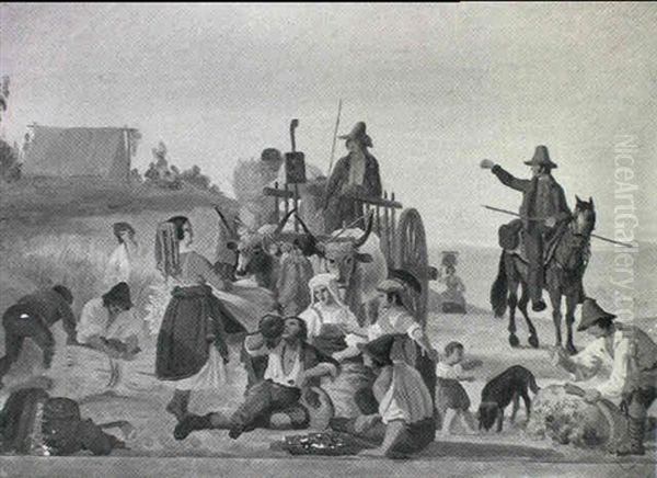 Italiensk Histscene Oil Painting by Peter Johann Raadsig