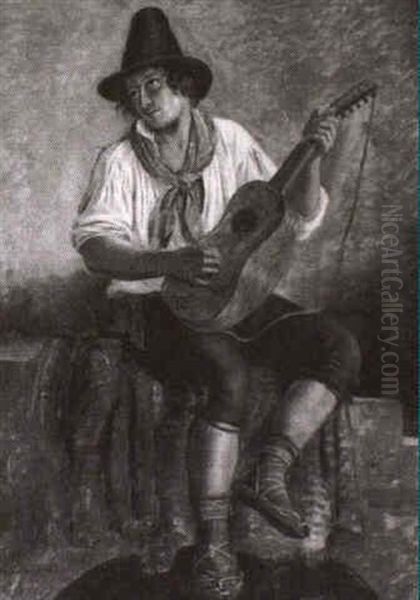 Lutspillende Italiener Oil Painting by Peter Johann Raadsig