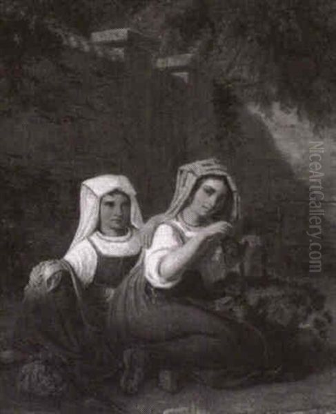 To Italienske Piger Med En Kurvfuld Druer Oil Painting by Peter Johann Raadsig