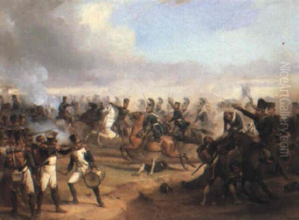 Battle Scene Oil Painting by Edmund Friederich Theodor Rabe