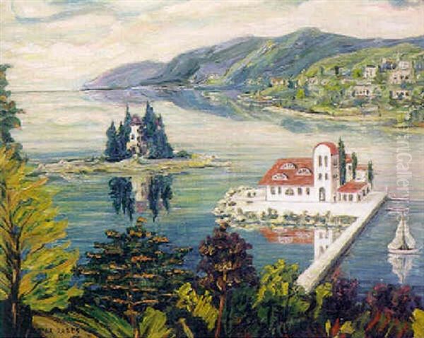 Klosterinsel Von Korfu Oil Painting by Max Friedrich Rabes