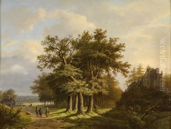 Hollandische Sommerlandschaft Mit Landvolk Und Burgruine Oil Painting by Hermanus Everhardus Rademaker