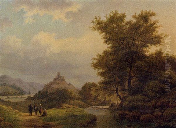 Travellers In A Rhenish Landscape Oil Painting by Hermanus Everhardus Rademaker