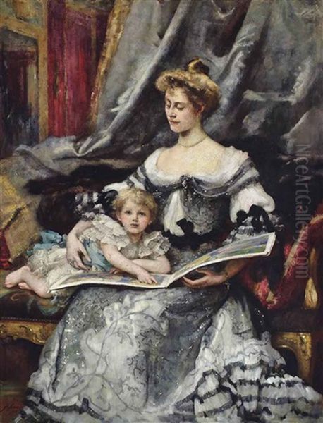 Lady Winifred Renshaw With Her Eldest Child Thomas Oil Painting by Henrietta Rae