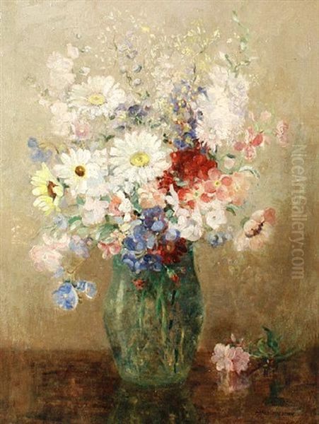 Vase Of Mixed Flowers Oil Painting by Agnes Middleton Raeburn