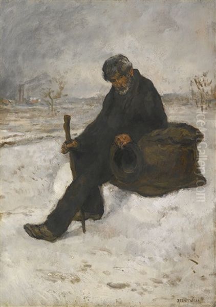 Le Cheminot Dans La Neige Oil Painting by Jean Francois Raffaelli