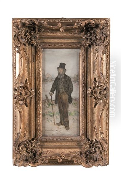 Vieillard Sur Le Chemin Oil Painting by Jean Francois Raffaelli