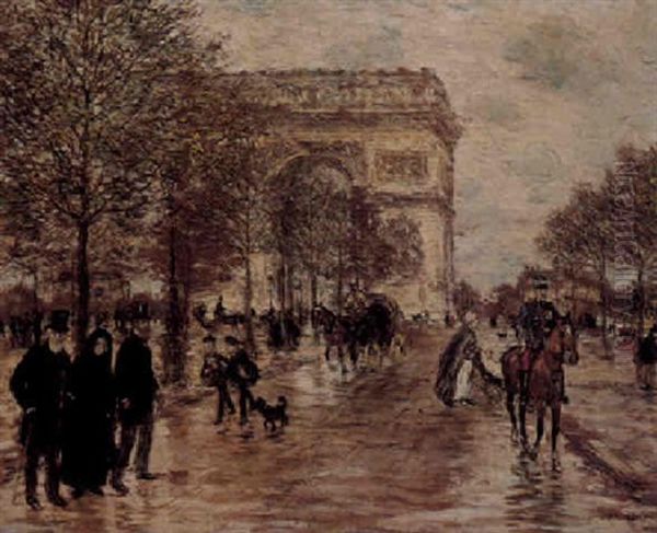 Les Champs Elysees, L'arc De Triomphe Oil Painting by Jean Francois Raffaelli