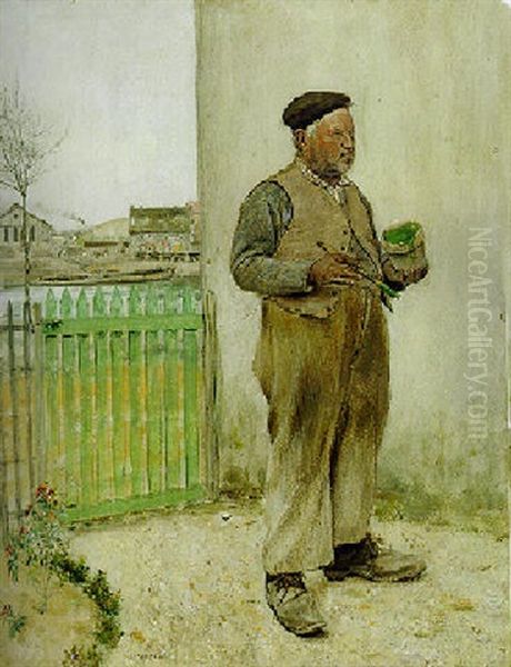 Bonhomme Venant De Peindre Sa Barriere Oil Painting by Jean Francois Raffaelli