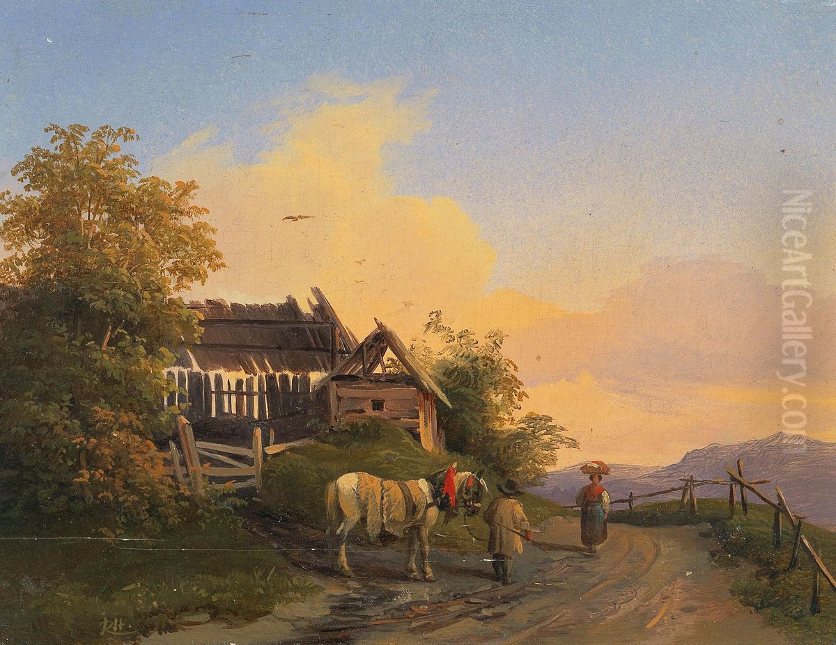 Returning Home At Dusk Oil Painting by Ignaz Raffalt