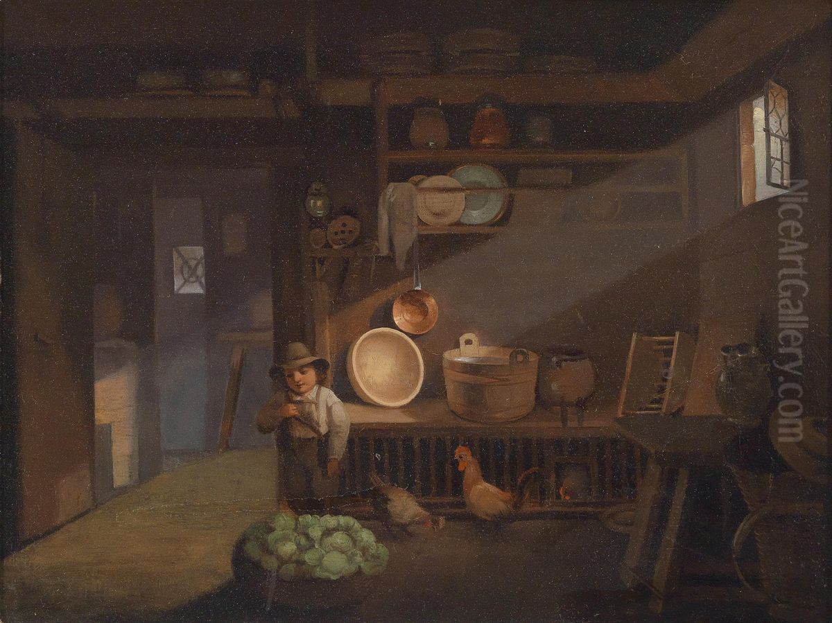 Bauernbub In Der Vorratskammer Oil Painting by Ignaz Raffalt