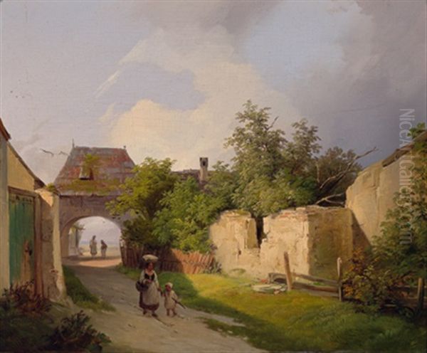 Mutter Und Kleinkind Am Heimweg (motiv Aus Murau?) Oil Painting by Ignaz Raffalt